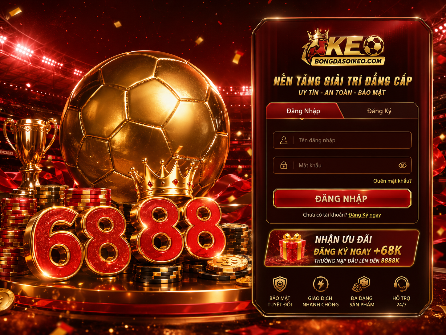 Red football login style screen used as a visual example of a busy betting interface