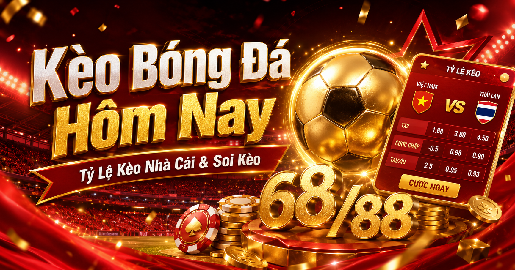 Vietnam football odds today visual with gold ball and red market card